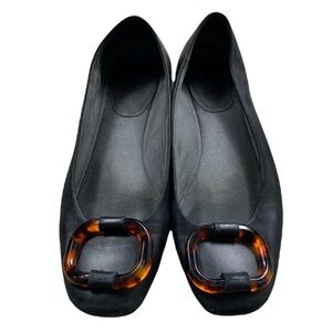 Stuart Weitzman French Horn Black Leather Flat Shoes